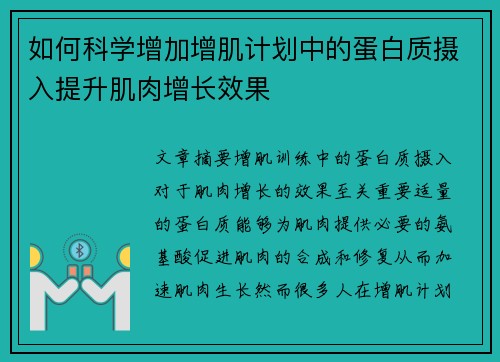 如何科学增加增肌计划中的蛋白质摄入提升肌肉增长效果